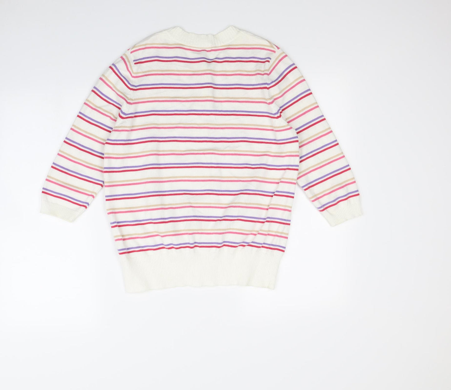 M&S Womens White Striped  Cardigan Jumper Size 16