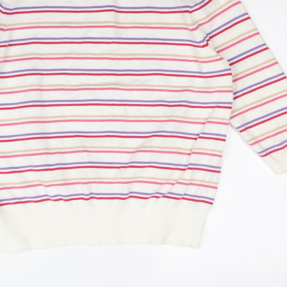 M&S Womens White Striped  Cardigan Jumper Size 16