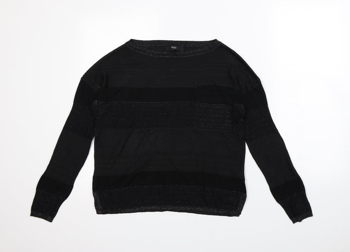 NEXT Womens Black Striped  Pullover Sweatshirt Size 8