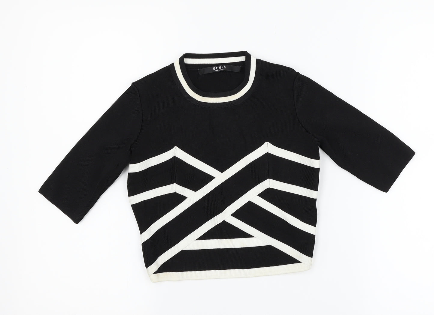 GUESS Womens Black Striped  Basic T-Shirt Size XS