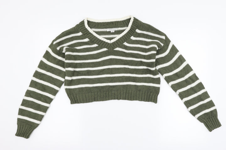 American Eagle Outfitters Womens Green Striped Pullover Jumper Size XS