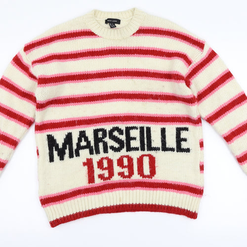 New Look Womens Ivory Striped  Pullover Jumper Size S  - graphic