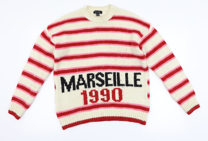 New Look Womens Ivory Striped  Pullover Jumper Size S  - graphic