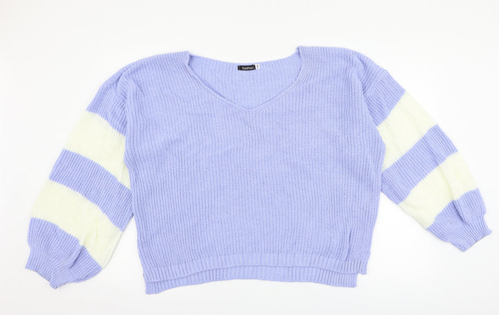 Boohoo Womens Blue Striped Pullover Jumper Size S
