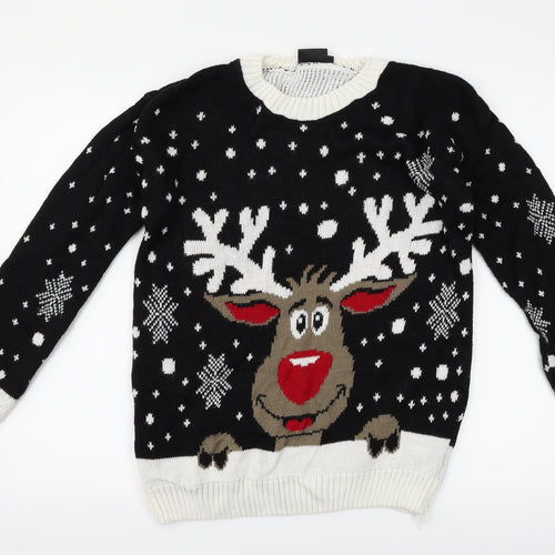 Angel Womens Black Polka Dot  Pullover Jumper Size M  - Christmas reindeer