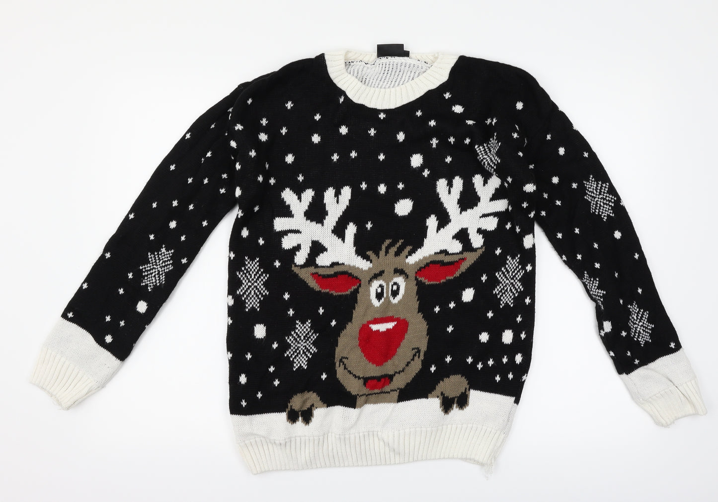 Angel Womens Black Polka Dot  Pullover Jumper Size M  - Christmas reindeer