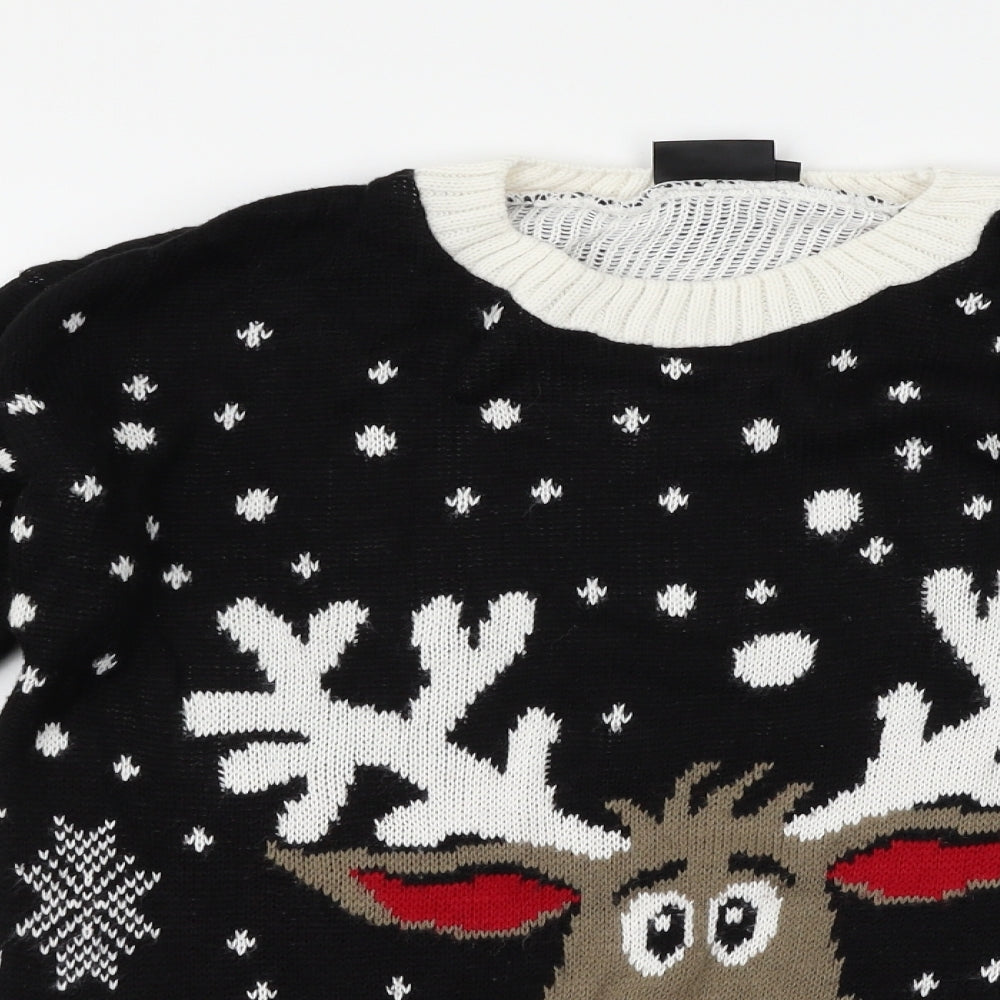 Angel Womens Black Polka Dot  Pullover Jumper Size M  - Christmas reindeer