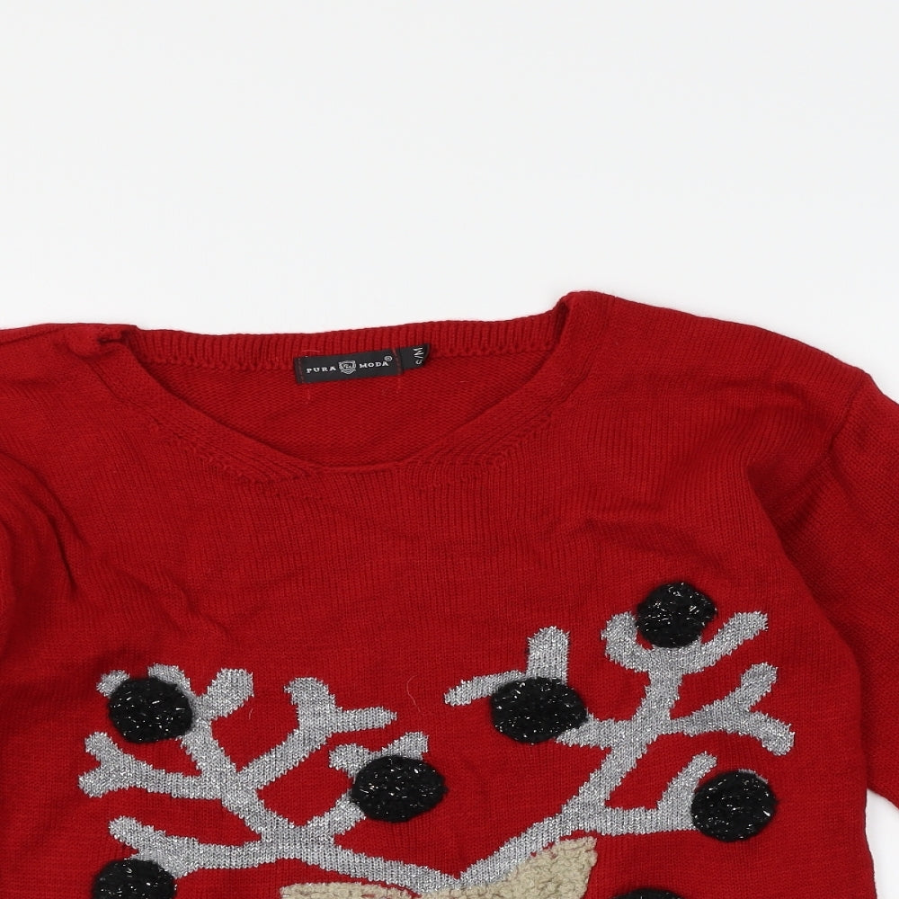 Pura Moda Womens Red   Pullover Jumper Size S  - Christmas reindeer