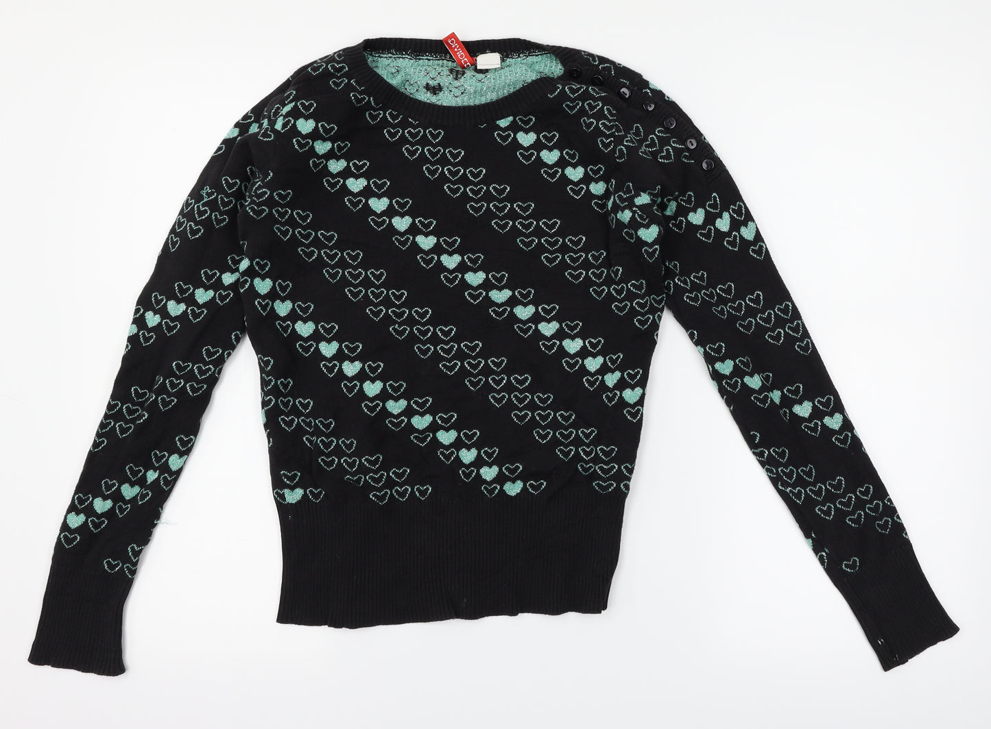 H&M Womens Blue   Pullover Jumper Size 10  - Love heart print