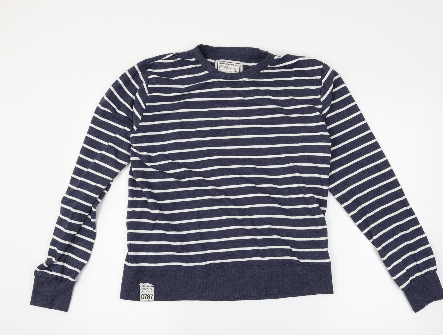 Cedar Wood State Mens Blue Striped  Pullover Sweatshirt Size L