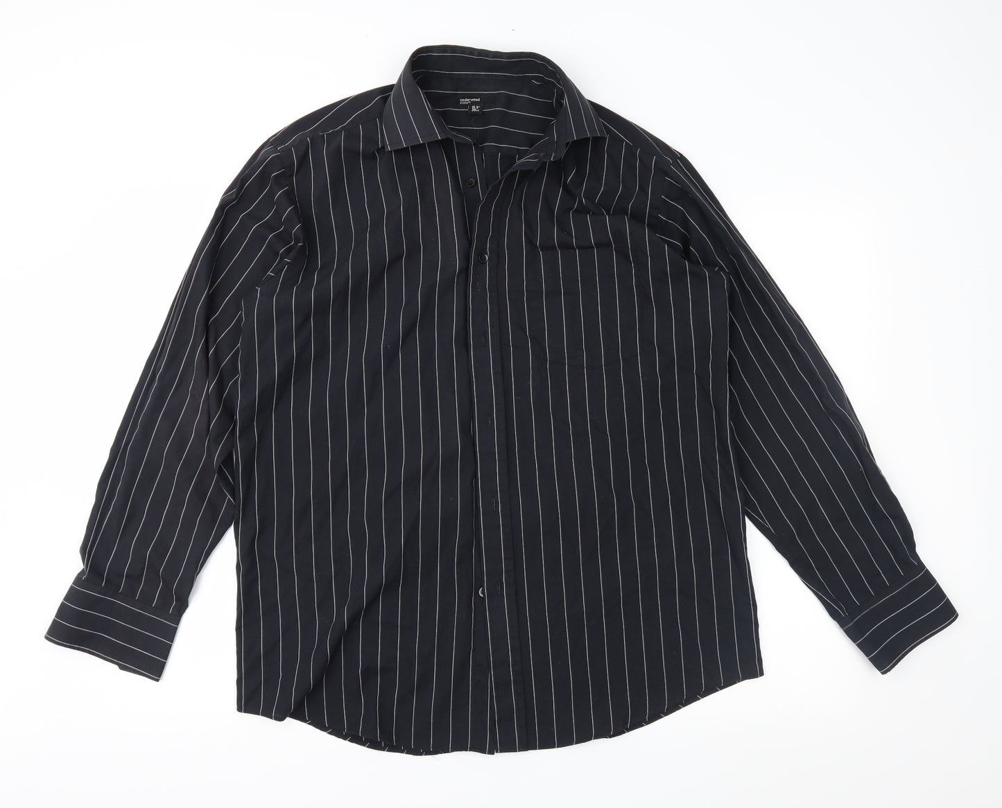Cedar Wood State Mens Black Striped   Button-Up Size 15.5
