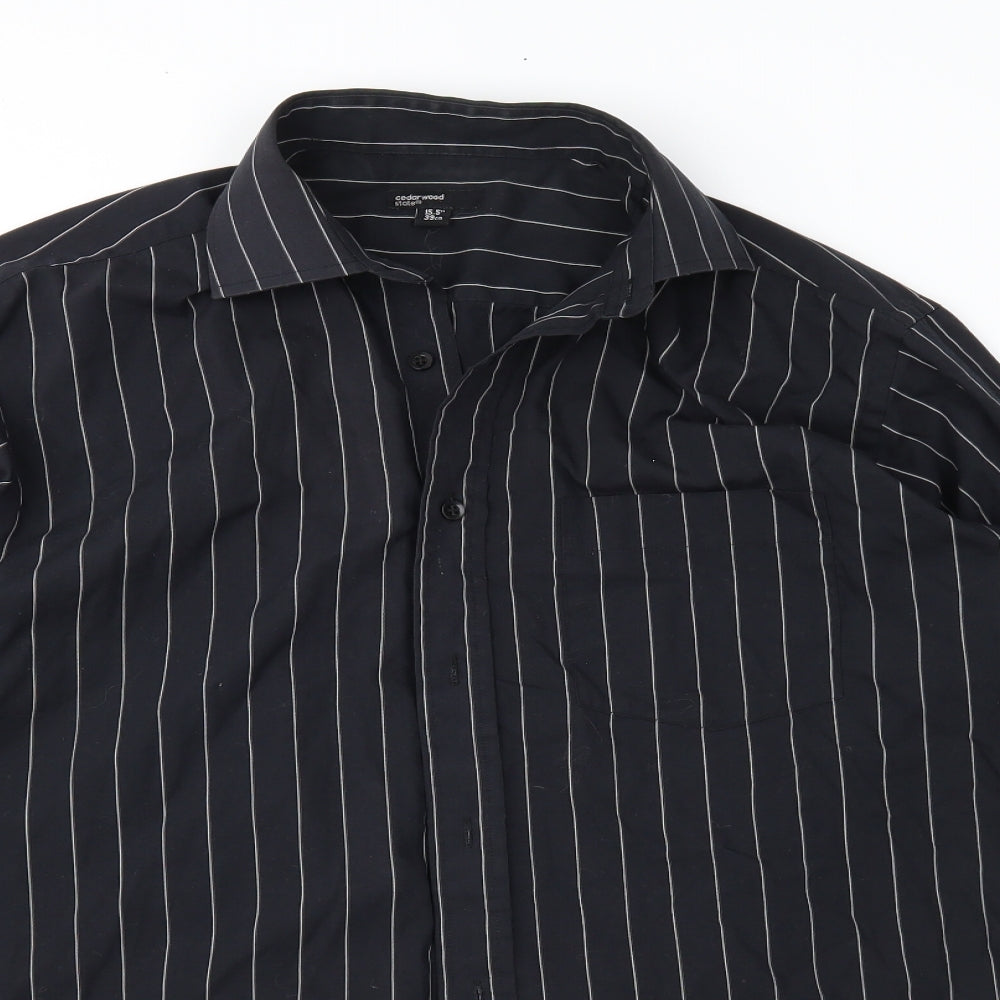 Cedar Wood State Mens Black Striped   Button-Up Size 15.5