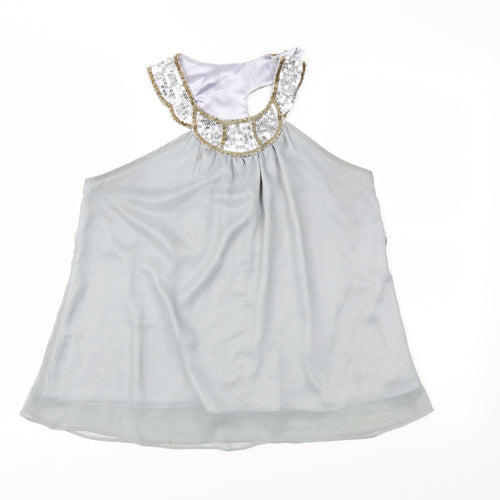 Beauty Angel Womens Grey Geometric Chiffon Basic Blouse Size 14