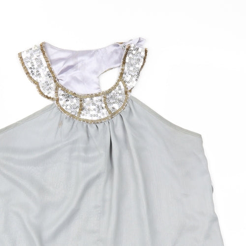 Beauty Angel Womens Grey Geometric Chiffon Basic Blouse Size 14