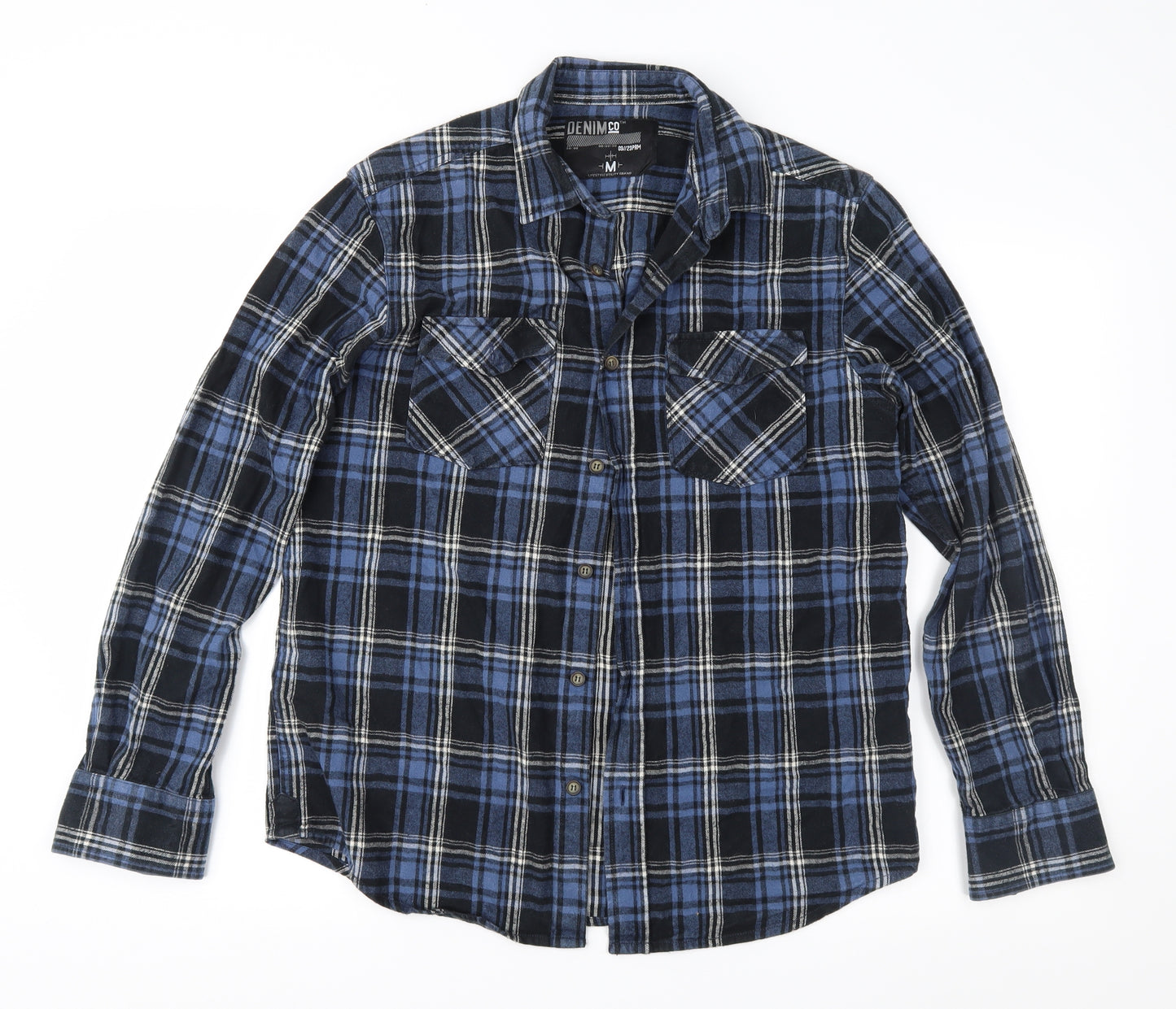 Denim & Co. Mens Blue Check   Button-Up Size M