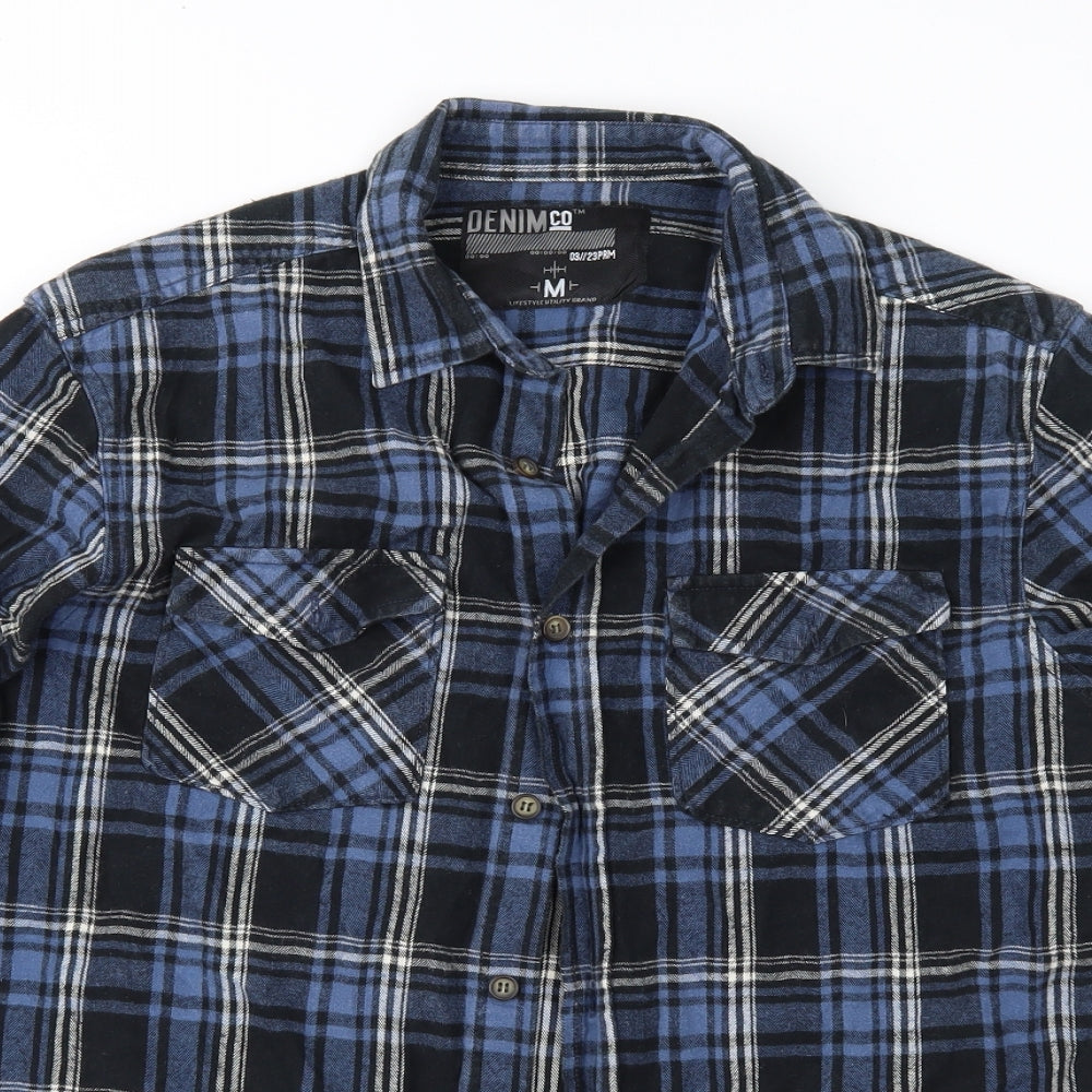 Denim & Co. Mens Blue Check   Button-Up Size M