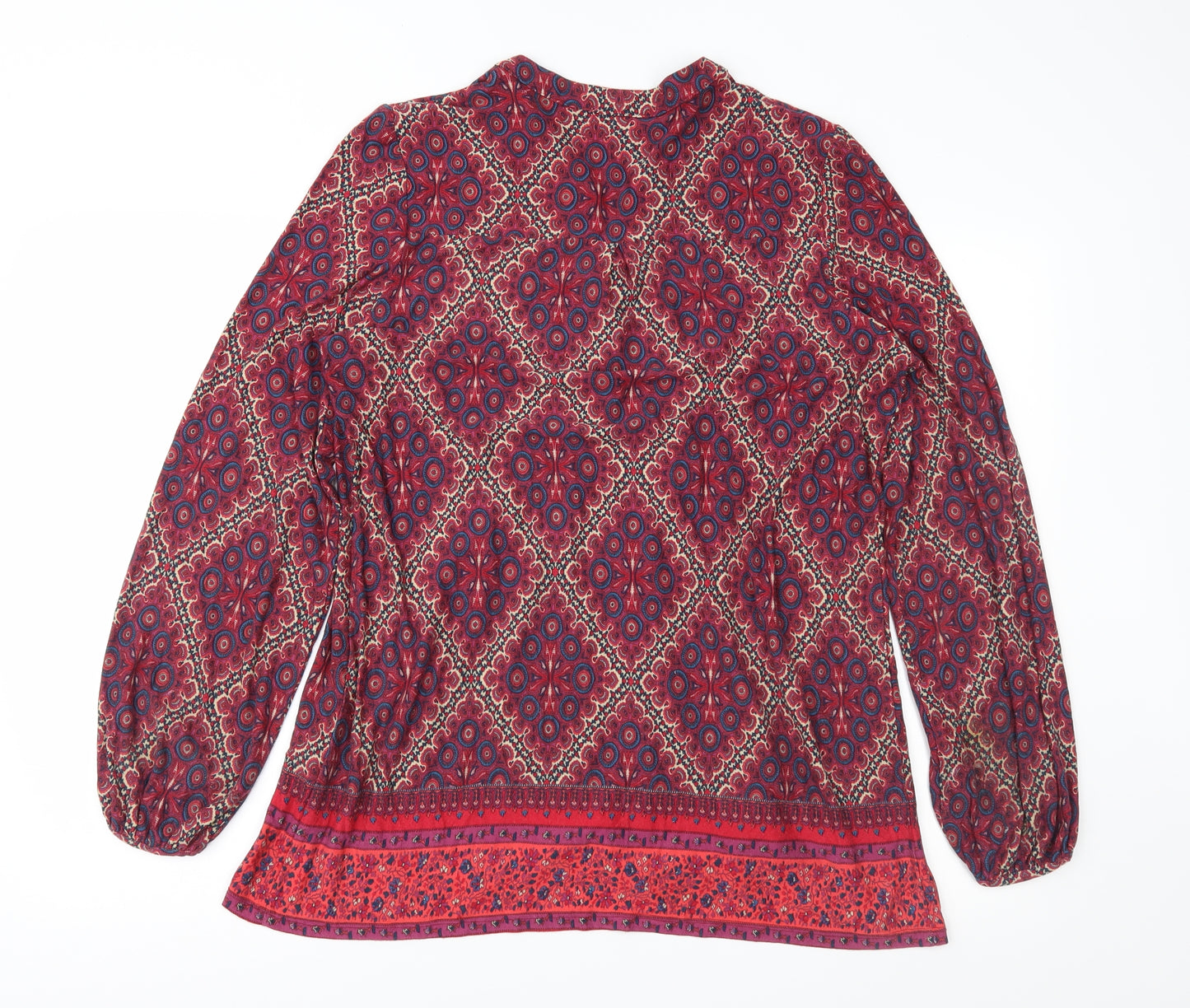 Monsoon Womens Red Geometric Jersey Basic Blouse Size 16