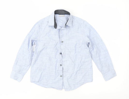 Front view of Next boys’ blue basic button-up, size 7, years