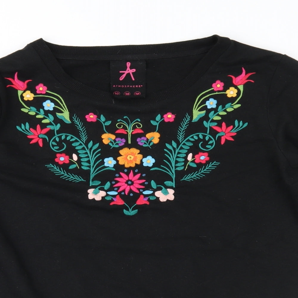 Atmosphere Womens Black Floral  Pullover Sweatshirt Size 10