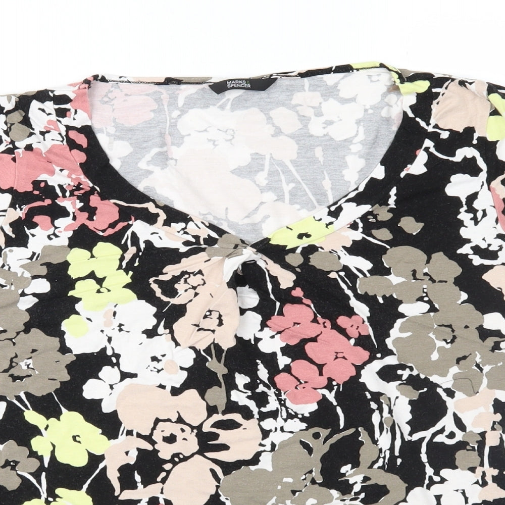 Marks and Spencer Womens Black Floral Jersey Basic T-Shirt Size 18