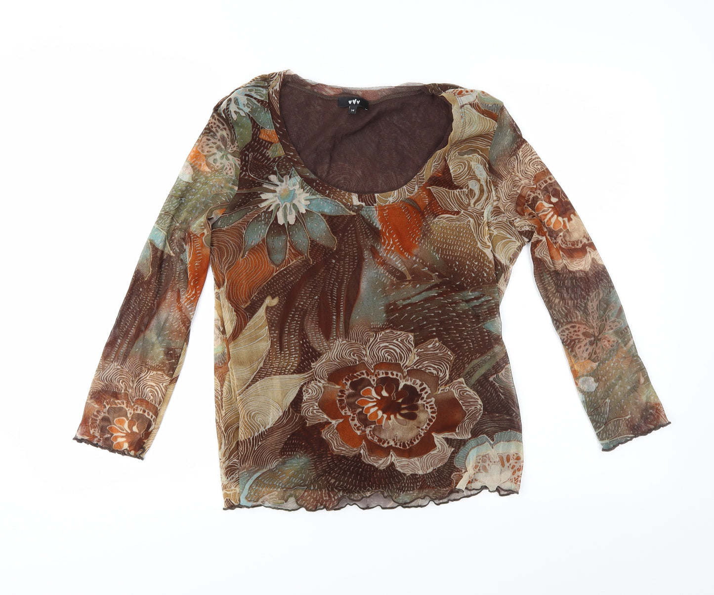 Per Una Womens Brown Floral Mesh Basic Blouse Size 14