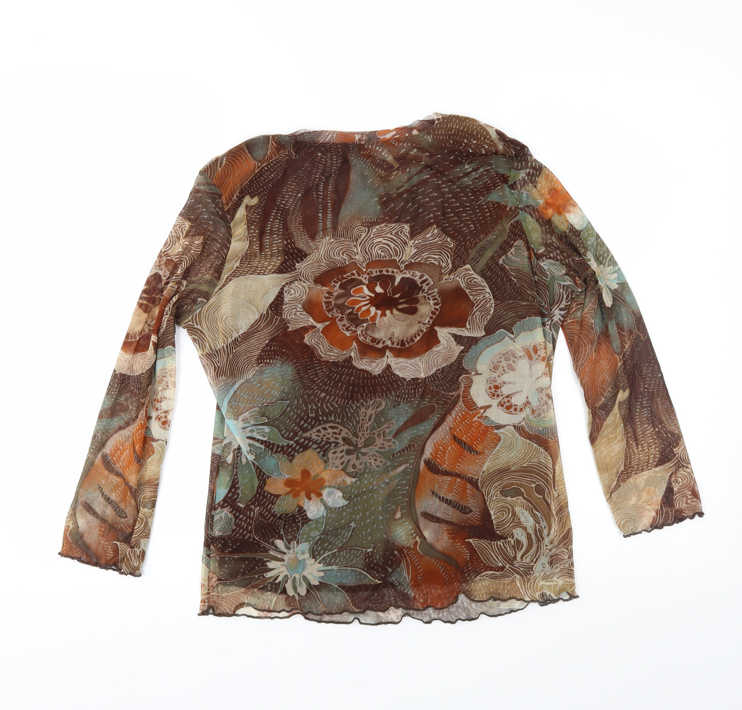 Per Una Womens Brown Floral Mesh Basic Blouse Size 14