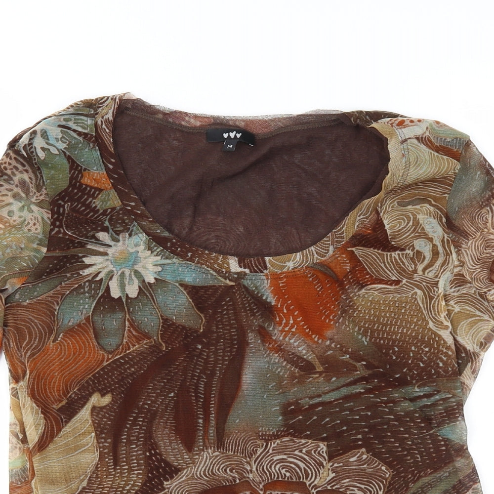 Per Una Womens Brown Floral Mesh Basic Blouse Size 14