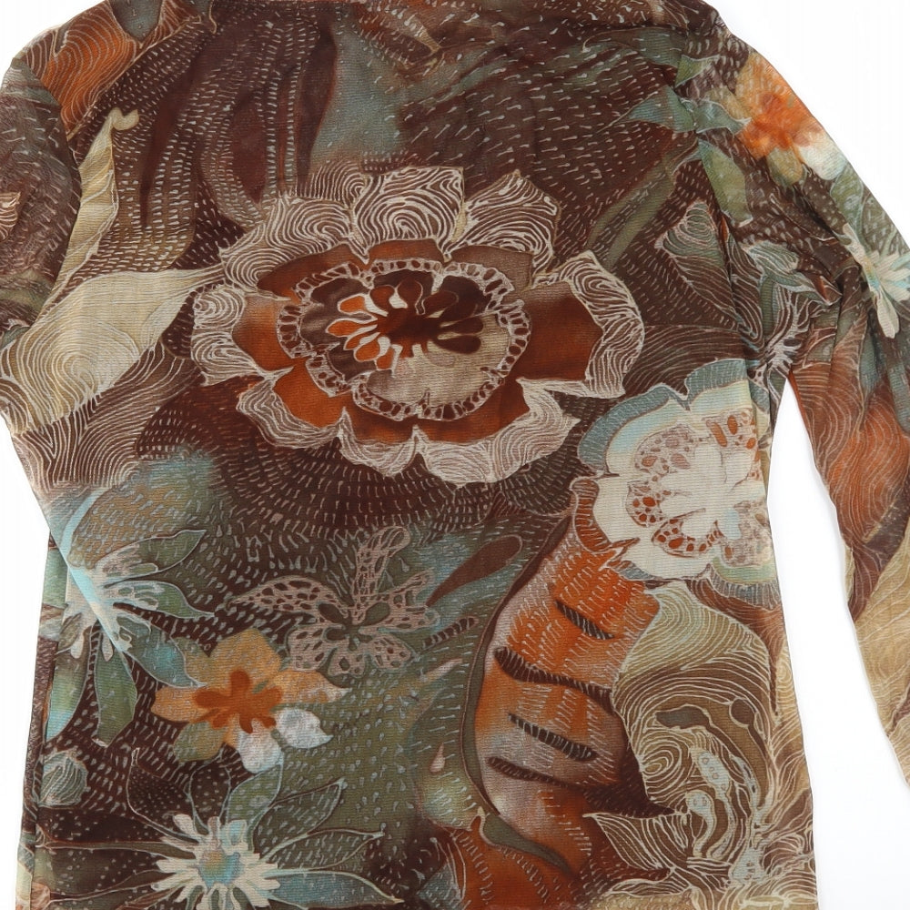 Per Una Womens Brown Floral Mesh Basic Blouse Size 14