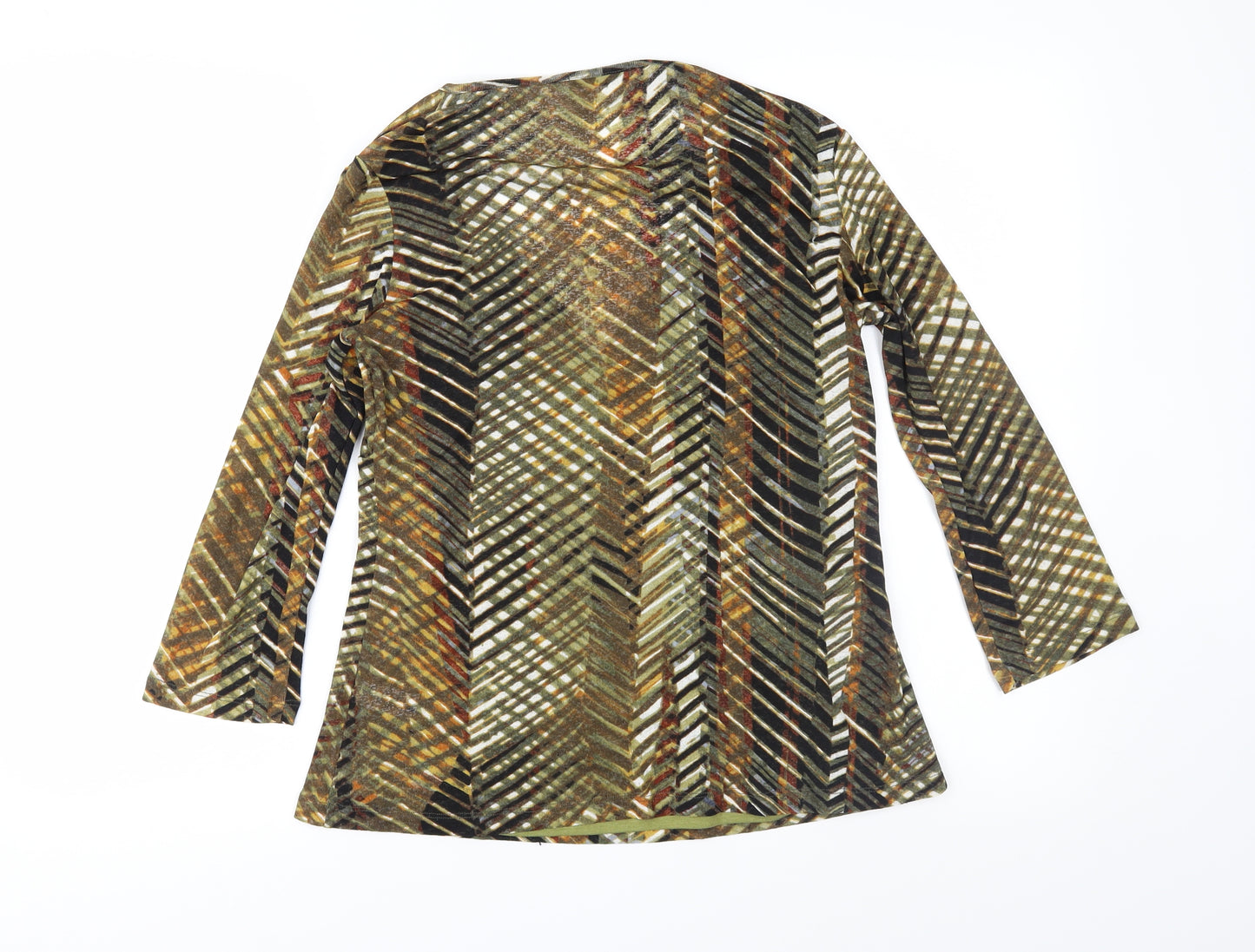 George Womens Brown Geometric Mesh Basic Blouse Size 14
