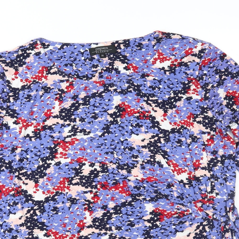 Papaya Womens Blue Floral Jersey Basic Blouse Size 14