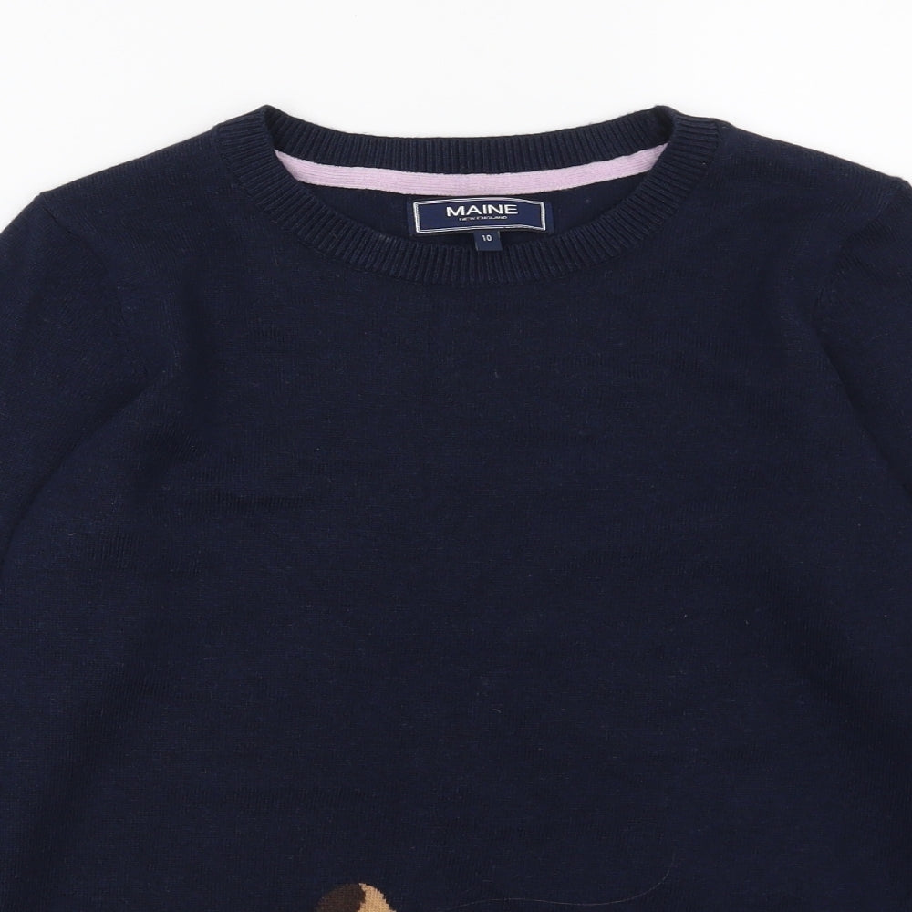 Maine Womens Blue  Knit Pullover Jumper Size 10  - Dog