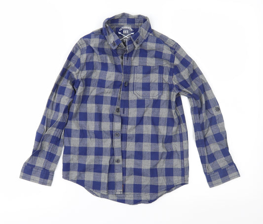 Front view of F&F boys’ black check basic button-up, size 6-7, years
