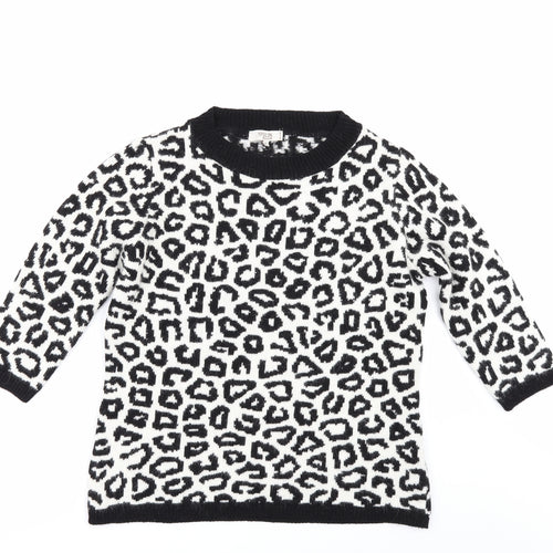 YPSILON Womens White Animal Print  Pullover Jumper Size M