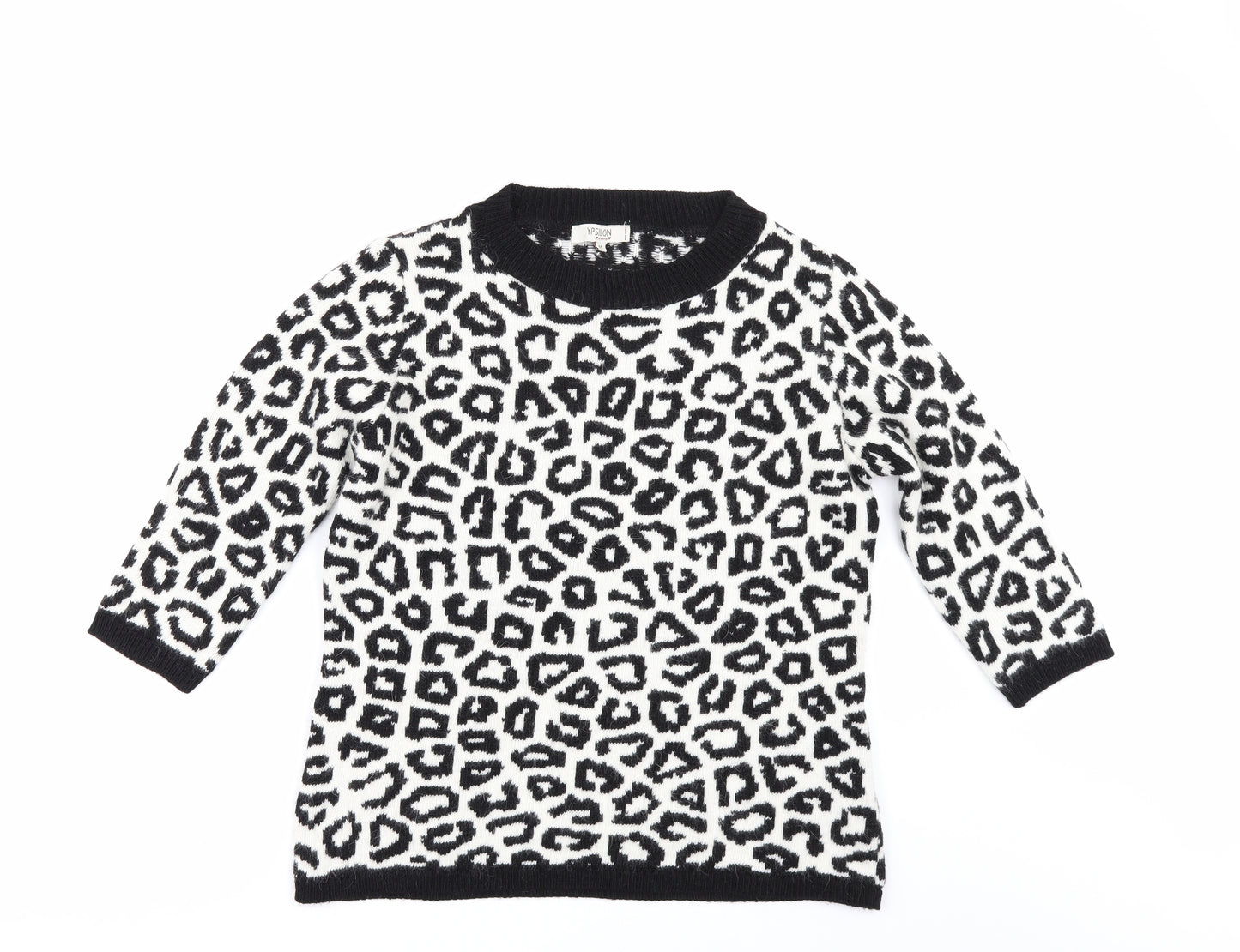 YPSILON Womens White Animal Print  Pullover Jumper Size M