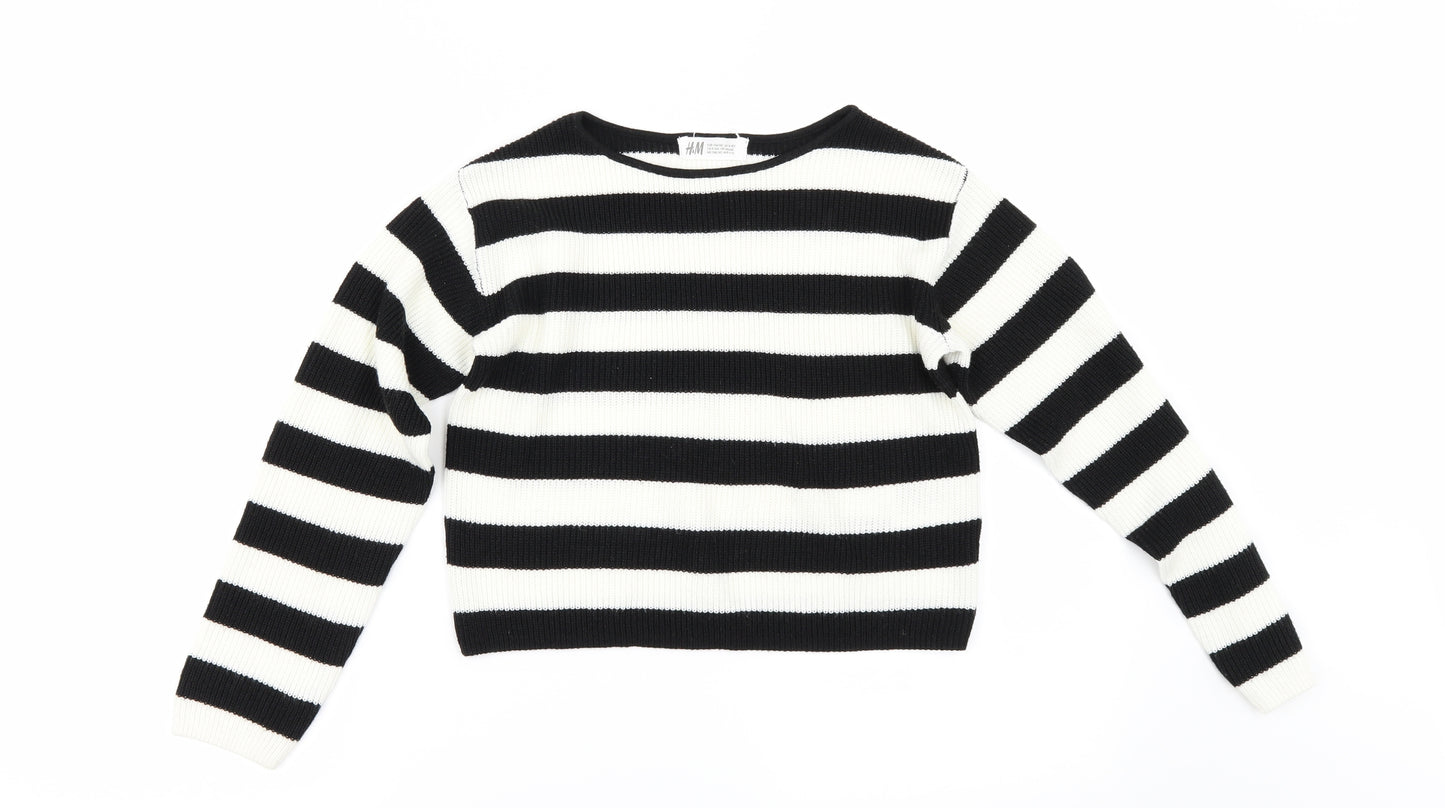 H&M Girls Black Striped  Pullover Jumper Size 9-10 Years