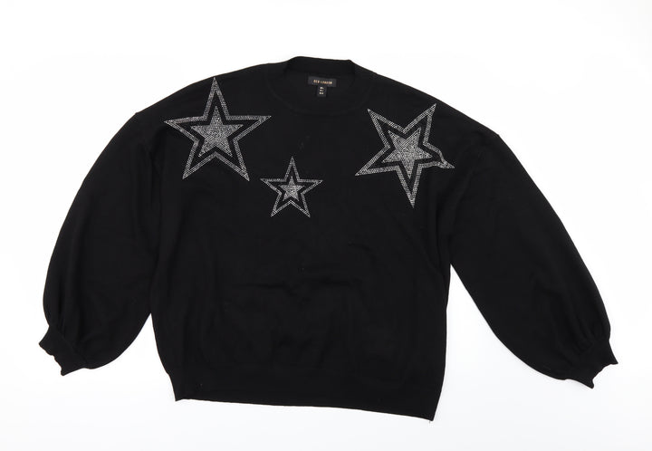 QED London Womens Black Pullover Jumper Size L - RHINESTONE