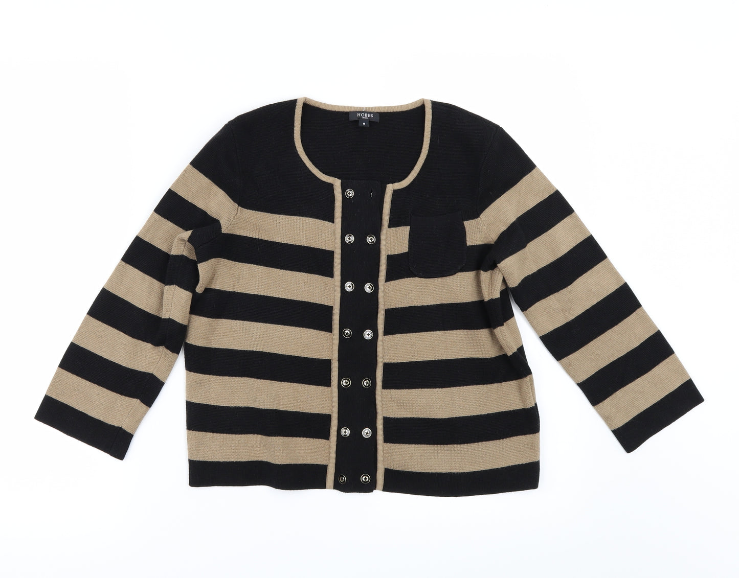 Hobbs Womens Black Striped  Cardigan Jumper Size 8