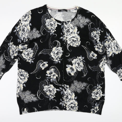 BM Womens Black Floral  Cardigan Jumper Size M