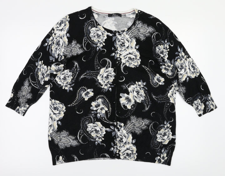 BM Womens Black Floral  Cardigan Jumper Size M