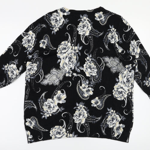 BM Womens Black Floral  Cardigan Jumper Size M