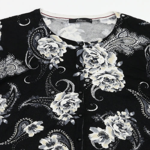 BM Womens Black Floral  Cardigan Jumper Size M
