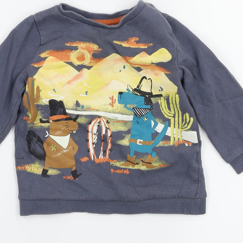 pep&co  Boys Grey Animal Print  Pullover Jumper Size 18-24 Months