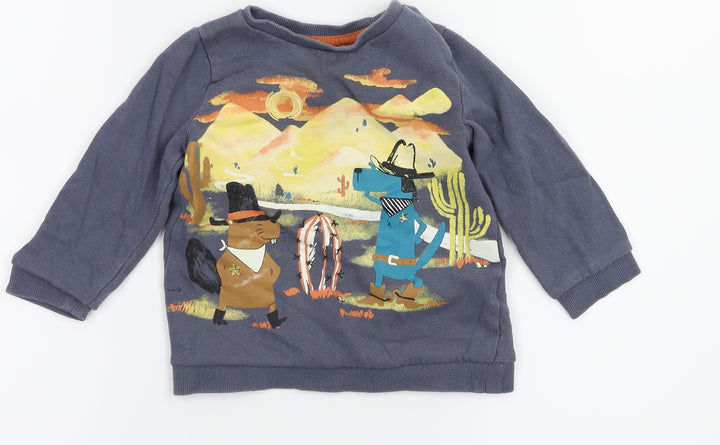 pep&co Boys Grey Animal Print Pullover Jumper Size 18-24 Months
