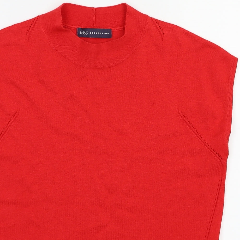 M&S Womens Red Houndstooth  Basic T-Shirt Size 12