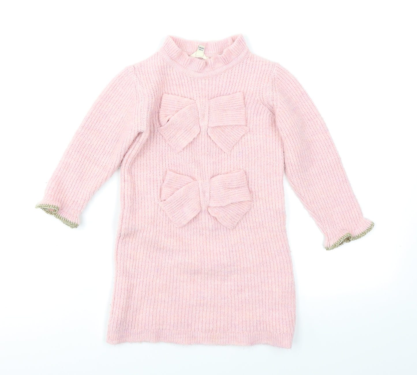 River Island Girls Pink  Knit Jumper Dress  Size 2-3 Years  - Glitter sleeve