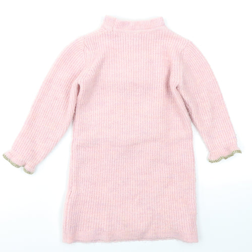 River Island Girls Pink  Knit Jumper Dress  Size 2-3 Years  - Glitter sleeve
