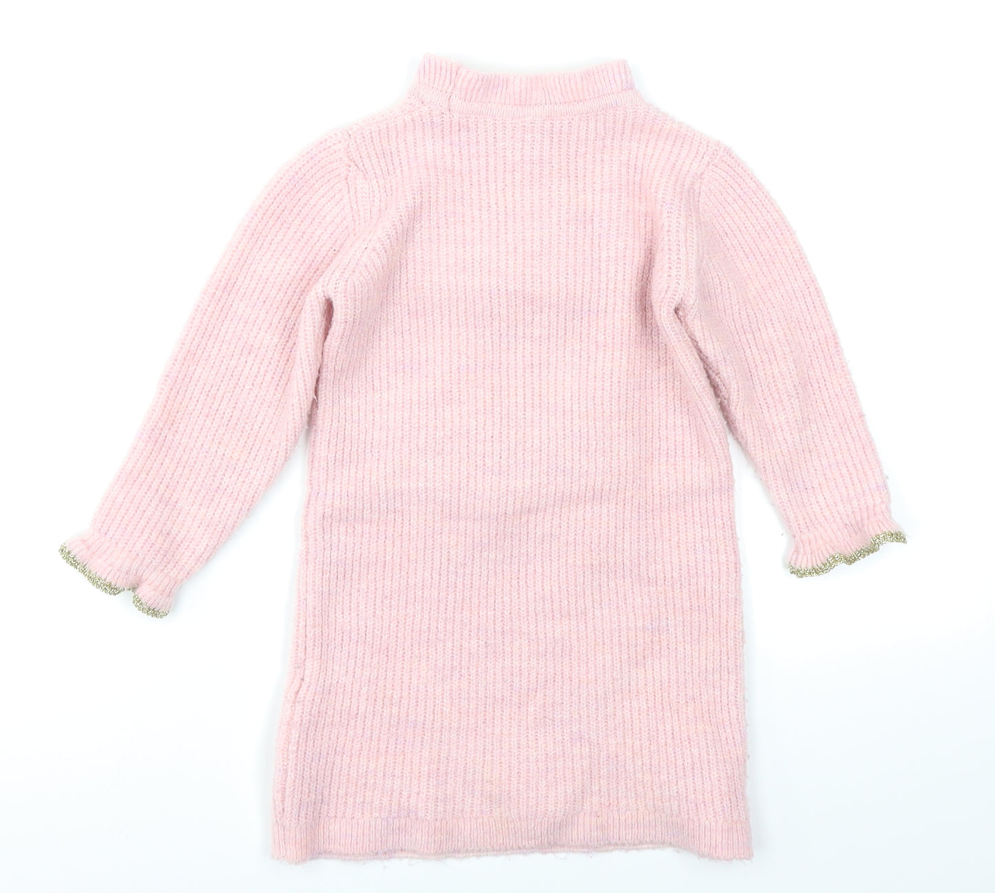 River Island Girls Pink  Knit Jumper Dress  Size 2-3 Years  - Glitter sleeve