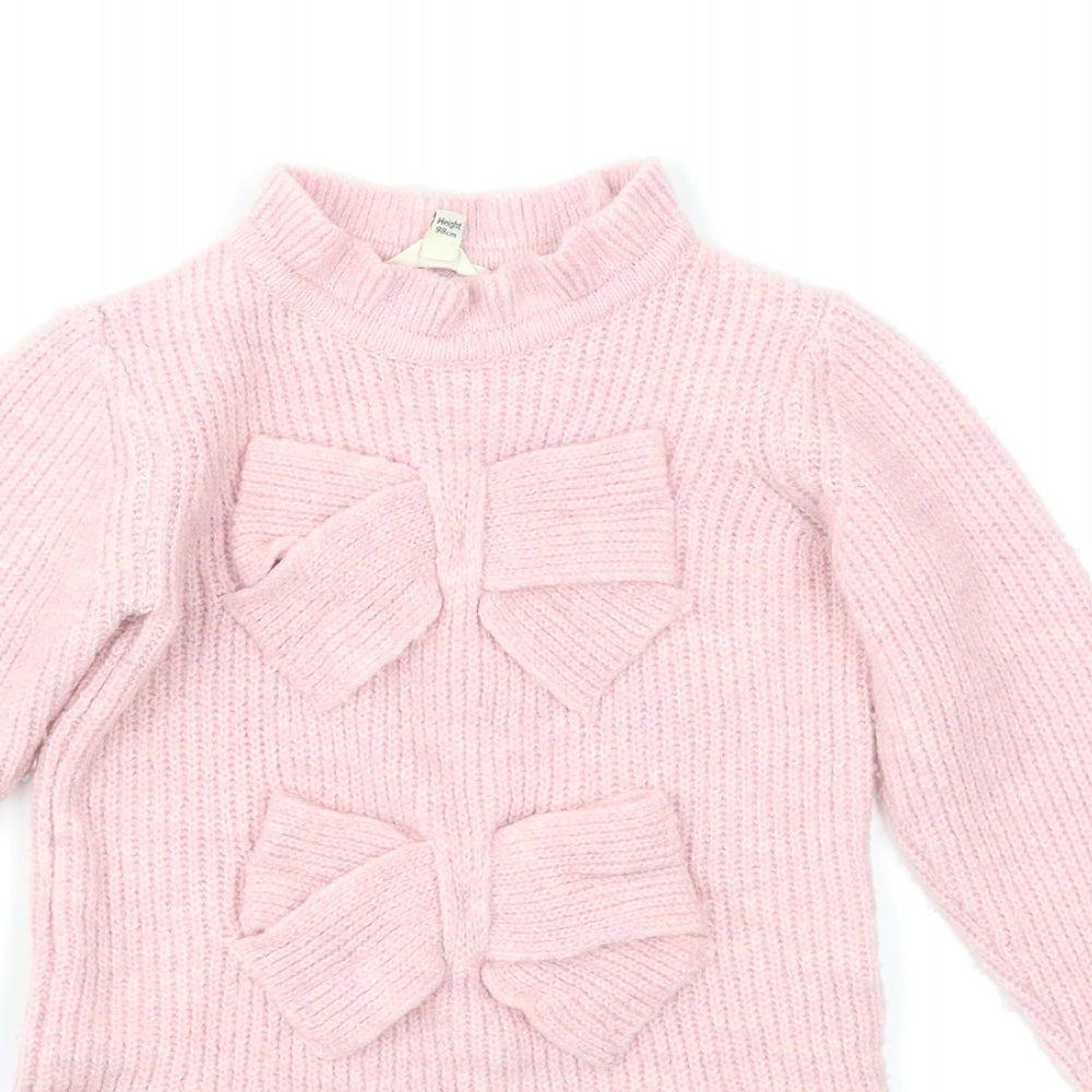 River Island Girls Pink  Knit Jumper Dress  Size 2-3 Years  - Glitter sleeve