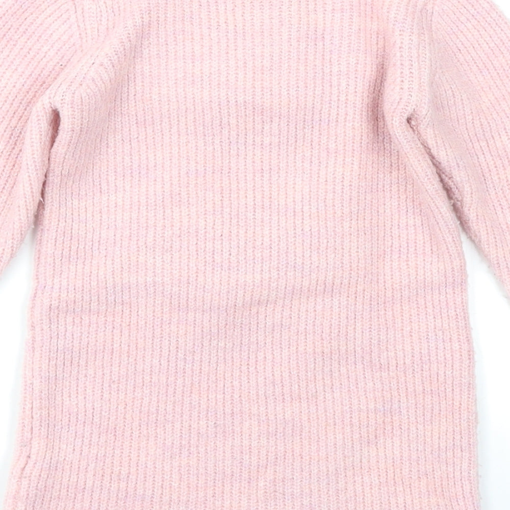 River Island Girls Pink  Knit Jumper Dress  Size 2-3 Years  - Glitter sleeve