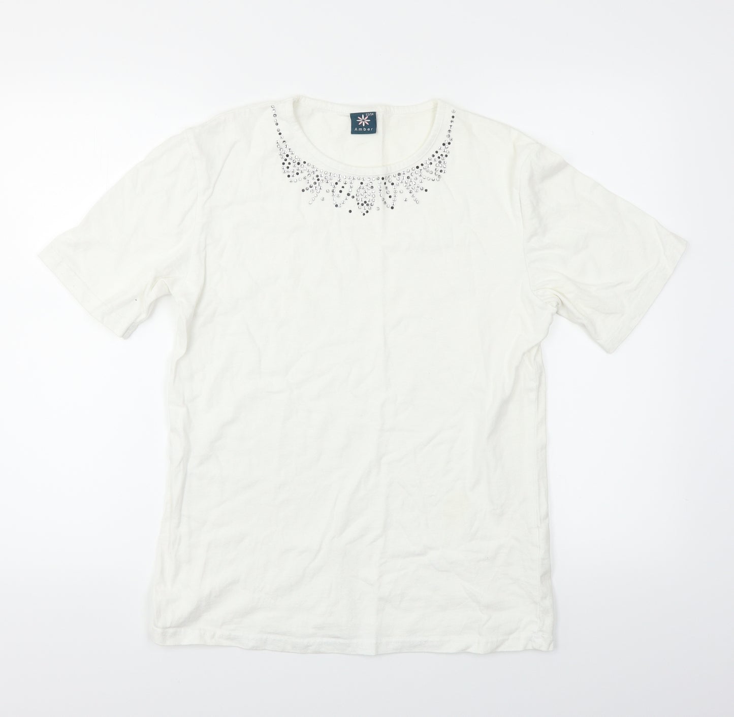 Amber Womens White   Basic T-Shirt Size 12